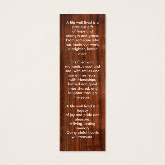 Rustic Funeral Prayer Photo Memorial Poem Bladwijz Mini Visitekaartjes (Achterkant)