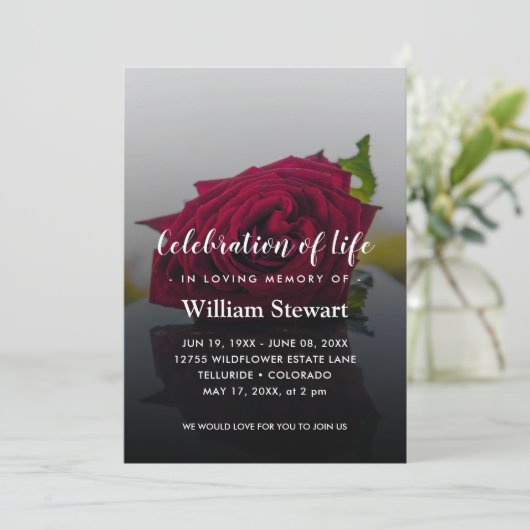 Rustic Funeral | Roos Floral Celebration of Life Kaart (Staand voorkant)