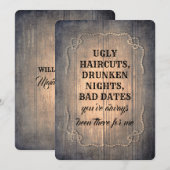 Rustic Funny Bridesmaid / Maid of Honor proposal Kaart (Voorkant / Achterkant)