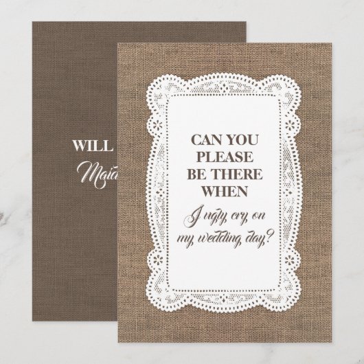 Rustic Funny Bridesmaid / Maid of Honor proposal Kaart (Voorkant / Achterkant)