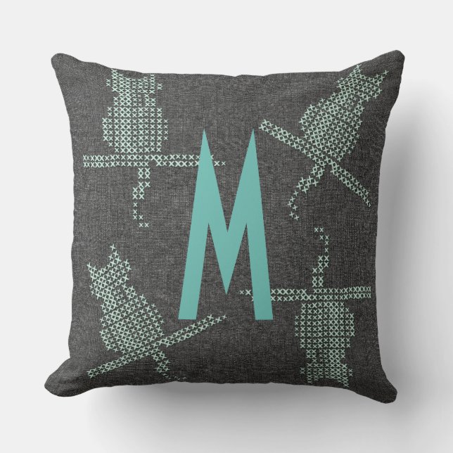 Rustic Funny Cats Toevoegen aan Monogram Kussen (Voorkant)