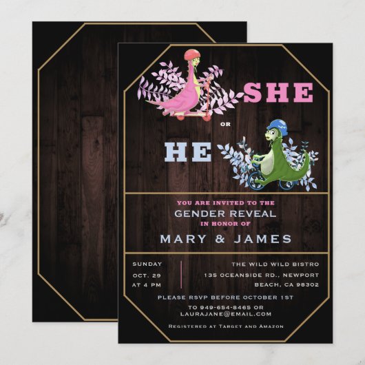 Rustic Funny Dinosaurs Foliage Gender Reopenbaarma Kaart (Voorkant / Achterkant)