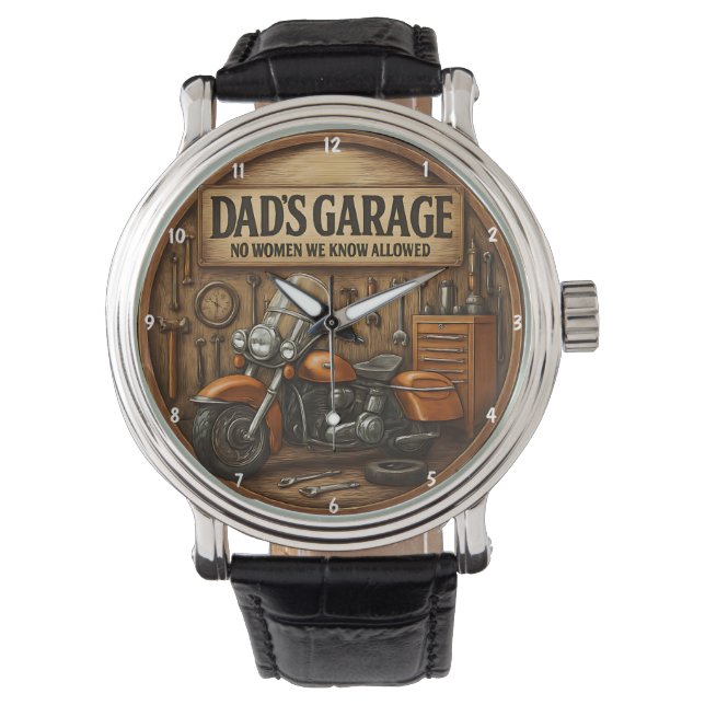 Rustic Garage Themed Motorcycle Tools for Men Horloge (Voorkant)