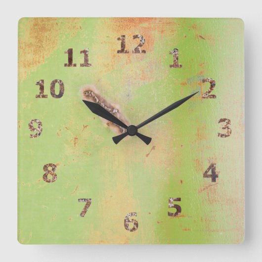 Rustic Garage Workshop Green Metal Patina Weld Vierkante Klok (Voorkant)