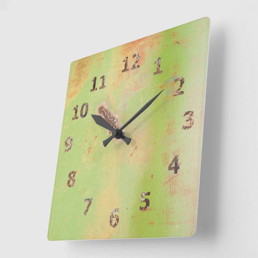 Rustic Garage Workshop Green Metal Patina Weld Vierkante Klok (Hoek)