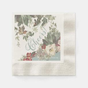Rustic Garden Birds Cheers Paper Cocktail Napkins Servet