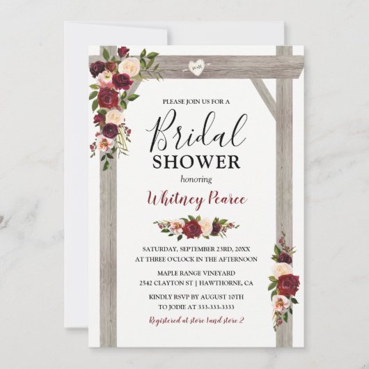 Rustic Garden Burgundy Blush Floral Vrijgezellenfe Kaart (Voorkant)