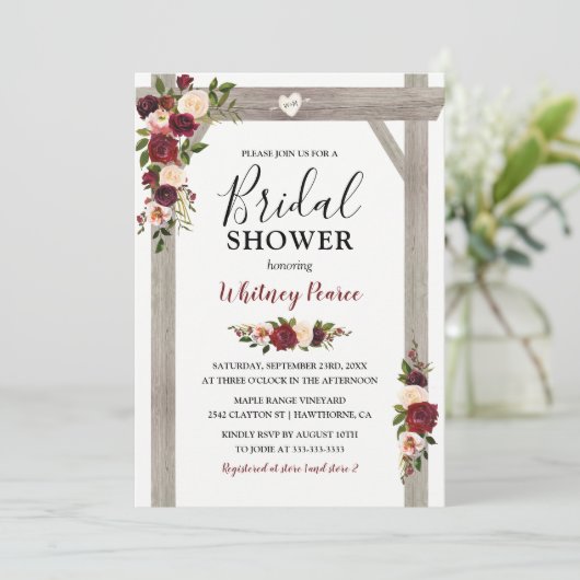 Rustic Garden Burgundy Blush Floral Vrijgezellenfe Kaart (Staand voorkant)