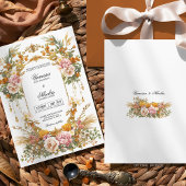 Rustic Garden Estate Blush Gold Floral Wedding Kaart