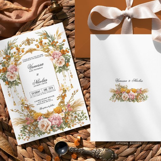 Rustic Garden Estate Blush Gold Floral Wedding  Kaart
