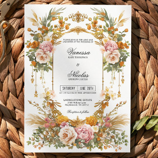 Rustic Garden Estate Blush Gold Floral Wedding  Kaart