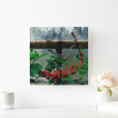 Rustic Garden Floral Vierkante Klok (Huis)