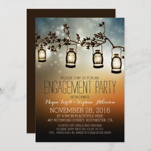 Rustic Garden Lights - Lantaarns verlovingsfeest Kaart (Voorkant / Achterkant)