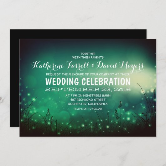 Rustic Garden Lights Romantische bruiloft uitnodig Kaart (Voorkant / Achterkant)