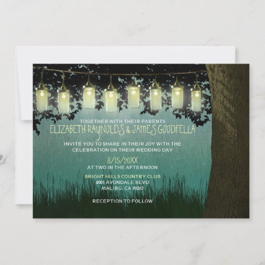 Rustic Garden Lights Wedding Invitations Kaart (Voorkant)