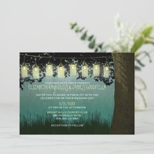 Rustic Garden Lights Wedding Invitations Kaart (Staand voorkant)