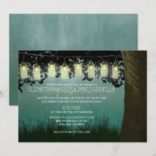 Rustic Garden Lights Wedding Invitations Kaart (Voorkant / Achterkant)
