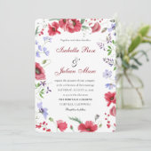 Rustic Garden Poppy & Lavender Watercolor Wedding Kaart (Staand voorkant)