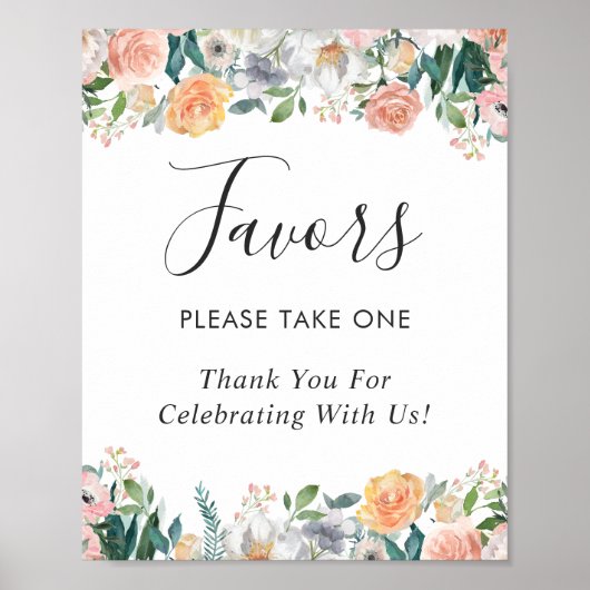 Rustic Garden Rozen Floral Wedding Favors Poster (Voorkant)