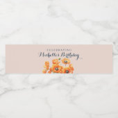 Rustic Garden Sinaasappel Bloemen Roze Verjaardag Waterfles Etiket (Enkel label)