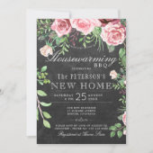 Rustic Garden Summer Chalkboard Housewarming Bbq Kaart (Voorkant)
