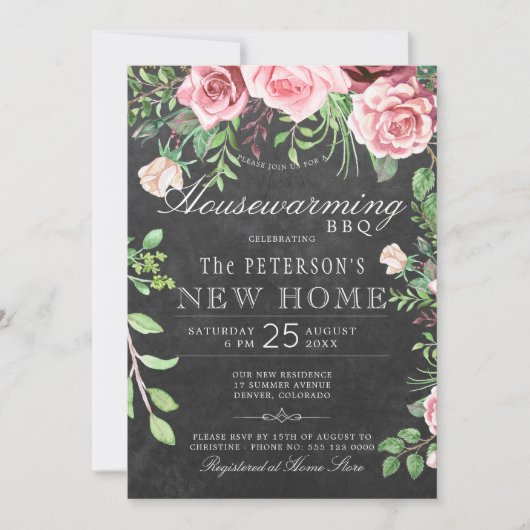 Rustic Garden Summer Chalkboard Housewarming Bbq Kaart (Voorkant)