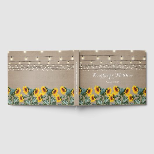Rustic Garden Sunflower en String Lights Wedding Gastenboek (Volledig)