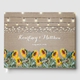 Rustic Garden Sunflower en String Lights Wedding Gastenboek