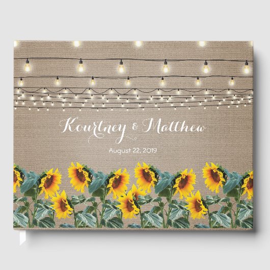 Rustic Garden Sunflower en String Lights Wedding Gastenboek (Voorkant)