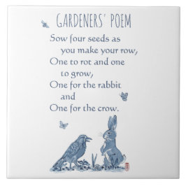 Rustic Gardener's Poem Blue & White Rabbit Crow Tegeltje