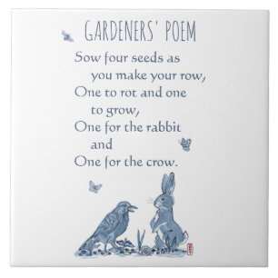 Rustic Gardener's Poem Blue & White Rabbit Crow Tegeltje