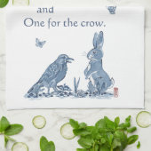 Rustic Gardener's Poem Blue & White Rabbit Crow Theedoek (Gevouwen)