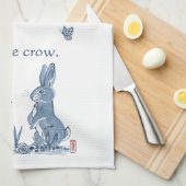 Rustic Gardener's Poem Blue & White Rabbit Crow Theedoek (Quarter Fold)