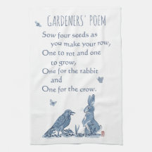 Rustic Gardener's Poem Blue & White Rabbit Crow
