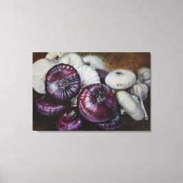 Rustic Garlic and Onion Still Life – Fine Art Canvas Afdruk