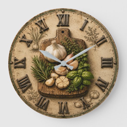 Rustic Garlic & Fresh Herbs Farmhouse Kitchen Grote Klok (Voorkant)