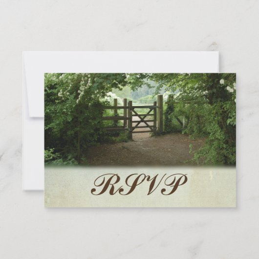 Rustic Gate Natuur Trail Country Weddenschap RSVP (Achterkant)