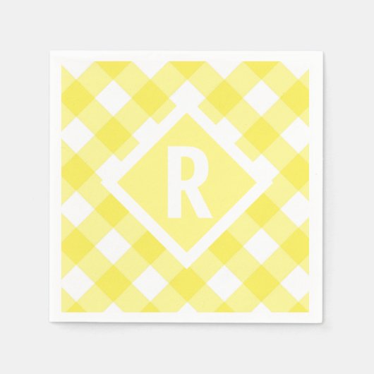 Rustic Geel Gingham Monogram Servet (Voorkant)