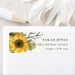 RUSTIC GEEL SUNFLOWER WATERVERF FLORAAL ADRES ETIKET