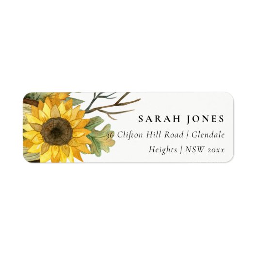 RUSTIC GEEL SUNFLOWER WATERVERF FLORAAL ADRES ETIKET (Voorkant)