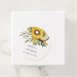 RUSTIC GEEL SUNFLOWER WATERVERF FLORAL WEDING BEDANKJES LABELS