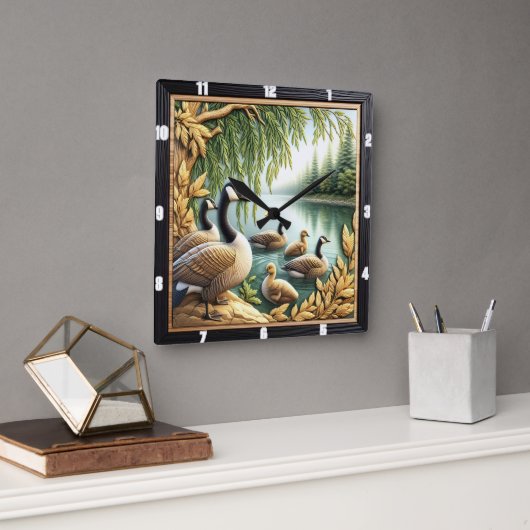 Rustic Geese Art Vierkante Klok (Kantoor)