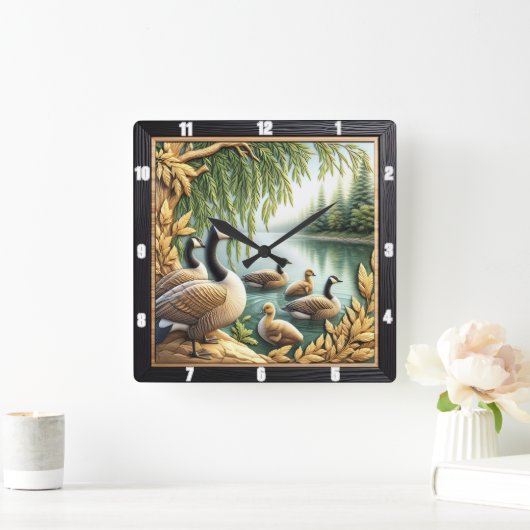 Rustic Geese Art Vierkante Klok (Huis)