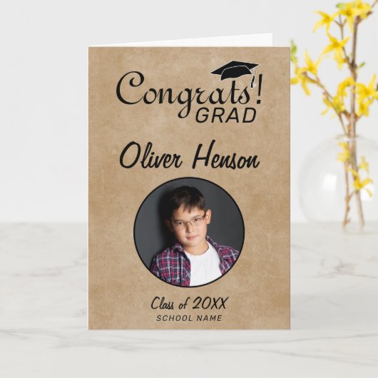 Rustic Gefeliciteerd Afstudeerder Afstuderen foto Kaart (Gele Bloem)