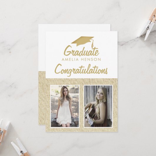 Rustic Gefeliciteerd Afstuderen 2 Foto collage Kaart (Voorkant / Achterkant in situ)