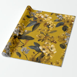 Rustic Gele Botanische Krachtige Vintage Boho Bloe Cadeaupapier