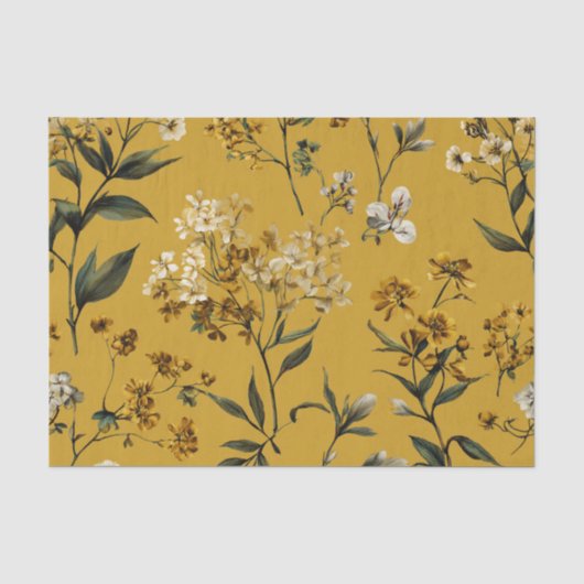 Rustic Gele Botanische Krachtige Vintage Boho Bloe Tissuepapier (Voorkant)