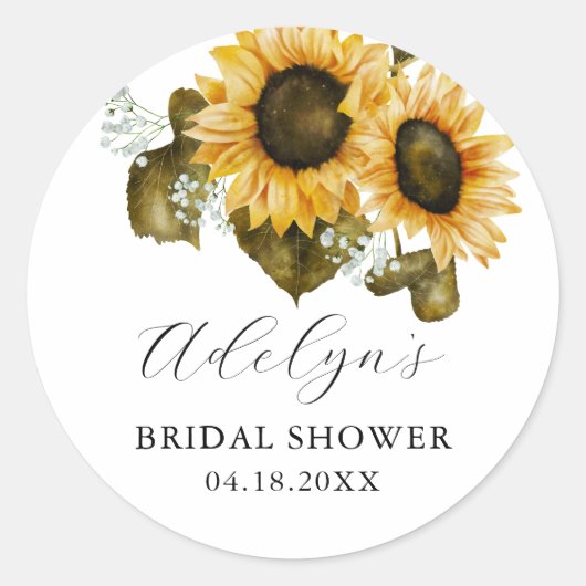 Rustic gele bruiloftsfeest favor   ronde sticker (Voorkant)