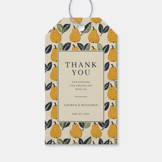 Rustic Gele Peer Bewegingen Cadeaulabel (Voorkant)
