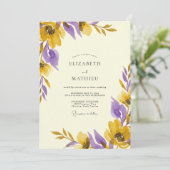 Rustic Gele Violet Geschilderde Trouw Kaart (Staand voorkant)